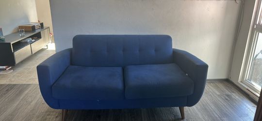 Blue Fabric Loveseat Sofa