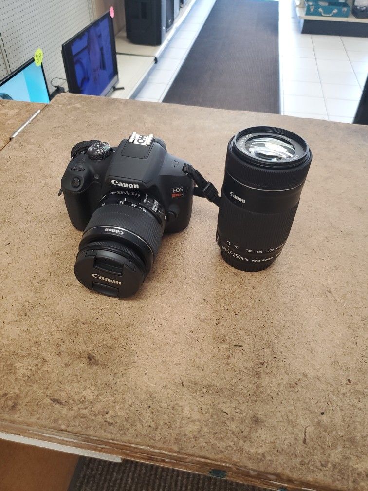 Canon EOS Rebel T7 w/ 18-55 & 55-250mm Camera