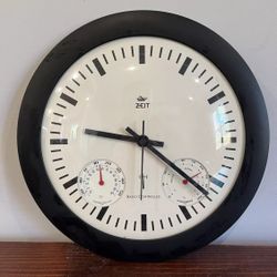 Vintage Zeit Atomic Radio Controlled Wall Circle Clock Thermometer Hygrometer