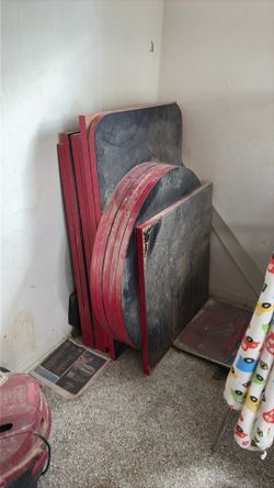 Used restaurant table tops no based. 11 assorted.