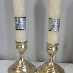 Carterbury Dinner Column candles with brass candle holders,2 Set