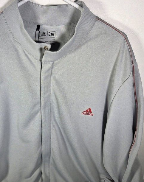 Adidas New Mens 2XL Golf Jacket Light Gray Red Stripe Casual Sports Jacket.