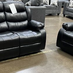 BLACK LEATHER RECLINER COUCH SET