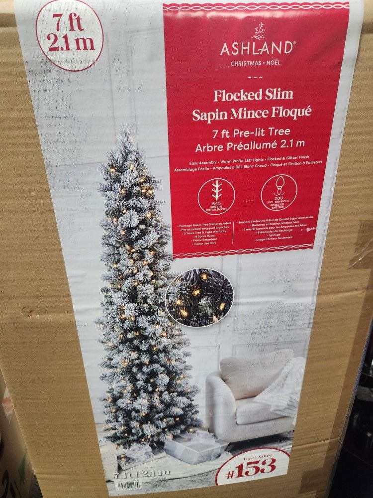 7ft Ashland Flocked Slim Christmas Tree. Clearance