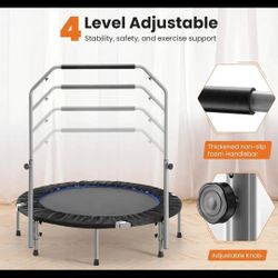 48 Inch Mini Fitness Trampoline Rebounder, Adjustable Handle, Foldable, Indoor or Outdoor