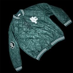 Unisex  green college bomber jacket, size L, unisex puffer jacket