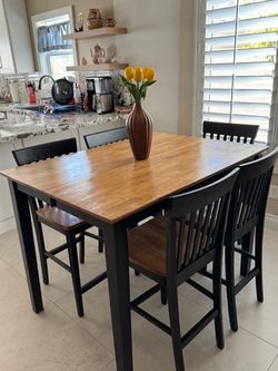 6 Piece Wood Dining Table with 14” Leaf