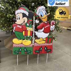 (BUNDLE OF 2) Donald Duck & Mickey Mouse Christmas Metal Yard Stake NEW 2024