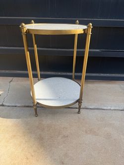 Marble and Brass Two Tiered Accent Side Table