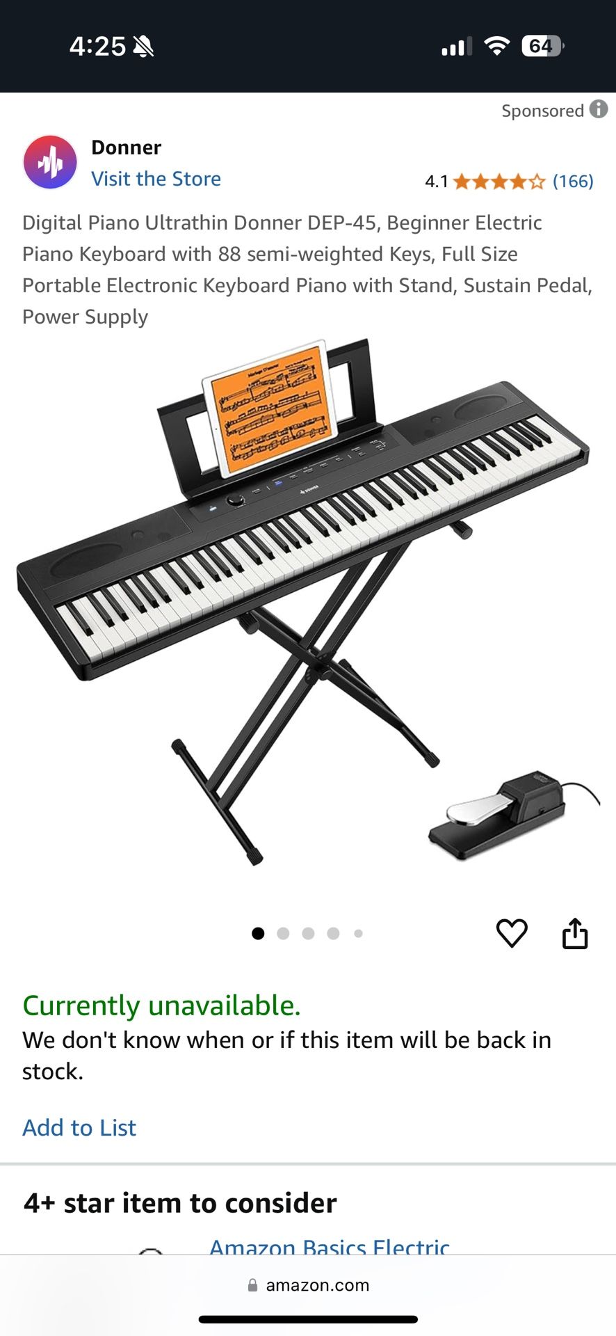 Donner DEP-45 88 Key Digital Piano Ultrathin, Beginner Electric Piano - $210