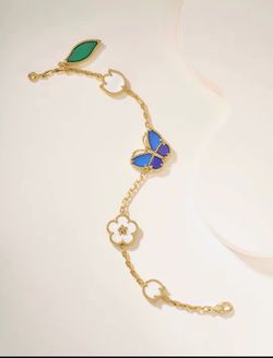 High End New Pure Silver S925 Plated 18K Gold Lucky Blue Agate butterfly Ladybug Clover Series Luxury Bracelet