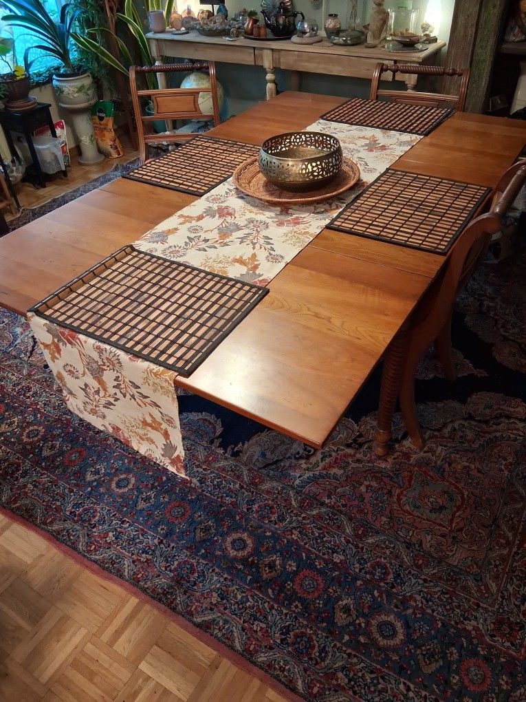 Antique Solid Cherry Drop Leaf Sheraton Dining Room Table