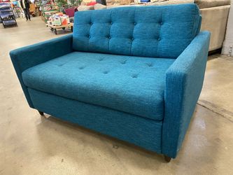 JOYBIRD Eliot Convertible Twin Sleeper in Key Largo Zenith Teal with Tapered Wooden Legs