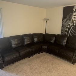 Large Black Leather Sectional 