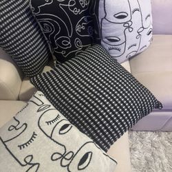 5 Black And White Throw Pillows For Couch/Bed