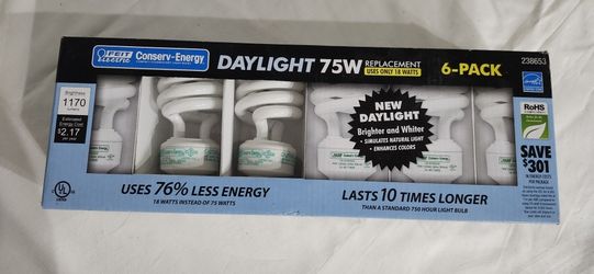 6 Pack 75watt  Light Bulbs