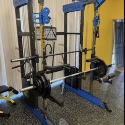 Multifunctional  Smith Machine With Fully Adjustable Bench And Olympic Weight Set With Barbell 