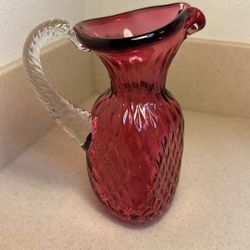 Vintage Hand Blown Cranberry Pitcher 