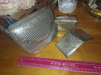 Vintage 90s Silver Mesh clutch Purse, Wallet, and Coin Pouch Set - original owner