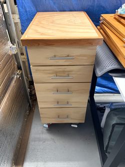 5-Drawer Wood Rolling Storage Cart