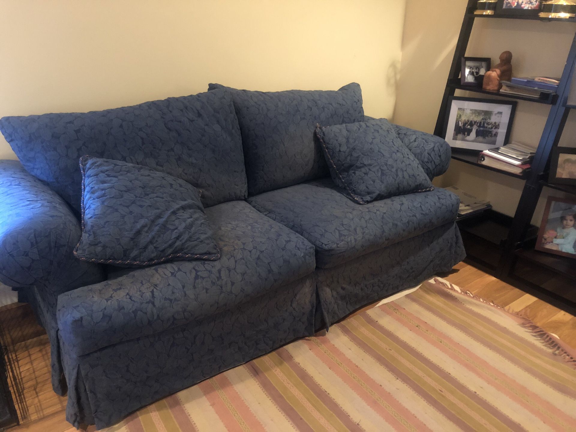 Navy, comfortable, upholstered sofa from Rowe Furniture