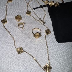 Real 18K Gold Jewelry Set – 34.87g – Van Cleef Style – With Earrings