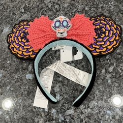 Disney Parks Coco Crochet Dia De Los Muertos Minnie Mouse Ears Headband.  Brand New With Tags 
