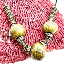Olive Green Decorative Beaded Necklace