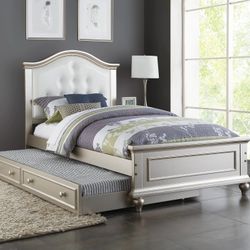Brand New Silver & White Twin Bed Frame w Trundle Bed 
