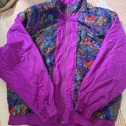 Lavòn Women's Petites 8P Purple Multicolor Paisley Zip Windbreaker Jacket