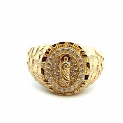 Men’s 10k Yellow Gold Nugget Saint St. Jude CZ Cubic Zirconia Ring Size 11 GP3136867