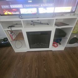 Electricity Fireplace TV Stand With Storage And Lights With Remote