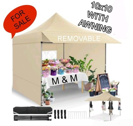 10x10 Pop up Commercial Canopy Tent with Removable Sidewalls Awning,  Portable Freestanding Shelter, Outdoor Heavy Duty Party Canopies W/Roller  Bag