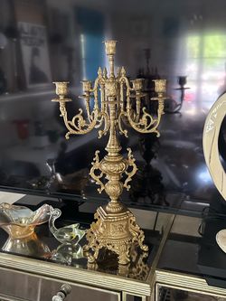 Ornate Brass Candelabra 7-Arm Hollywood Regency Candle Holders