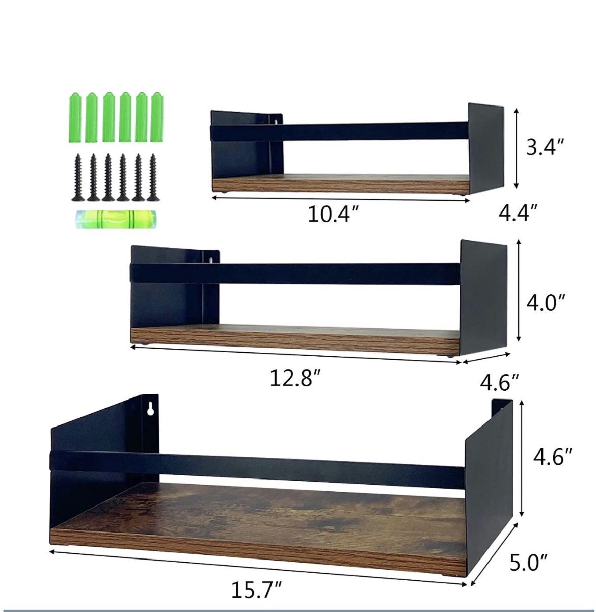 Wall Floating Shelf Rack With Iron Rail Set Of 3