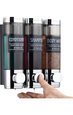 3-Chamber Shower Dispenser – Wall-Mounted No-Drill Soap & Shampoo Holder (Chrome)