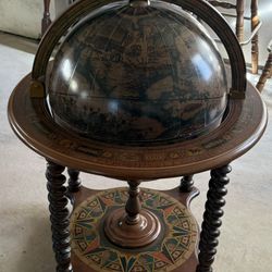 Vintage Barley Rolling World Globe Cocktail Server. 36H x 29D