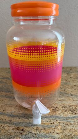 Plastic Retro Colorful Beverage Dispenser w/ Spigot – Orange Pink Yellow