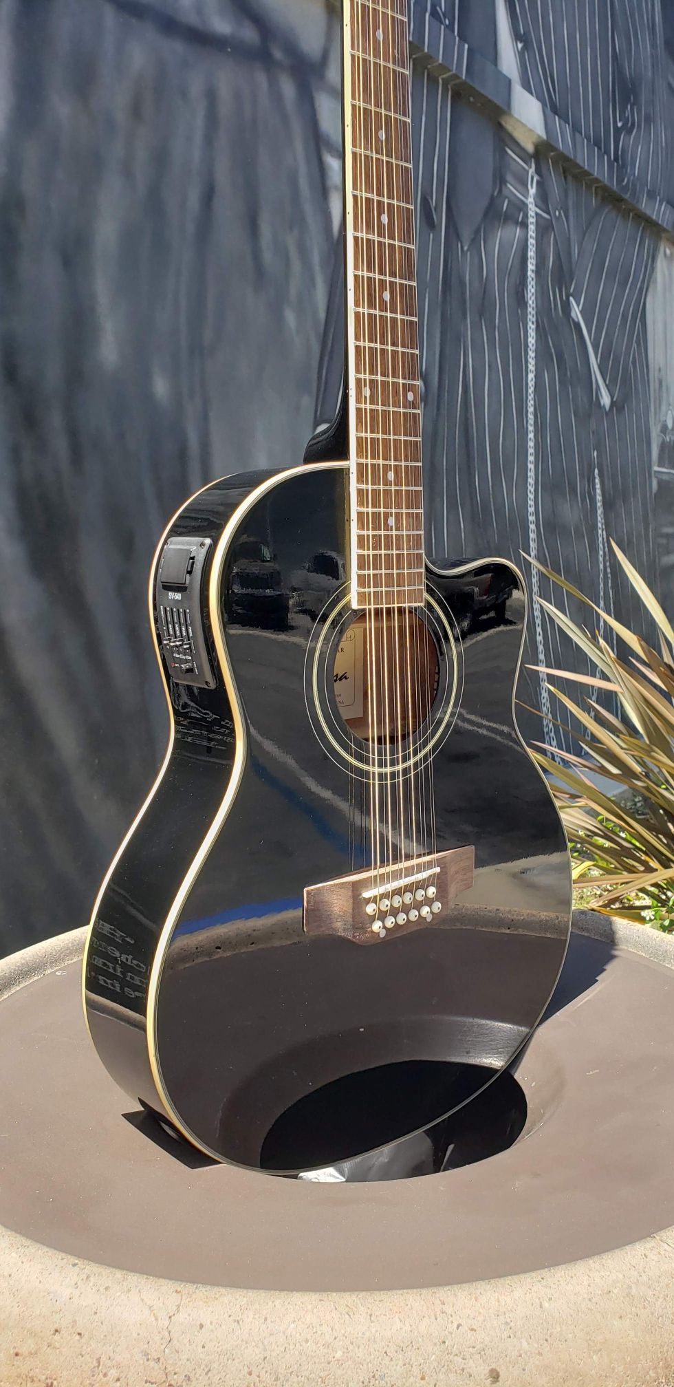 New Black 12 String Requinto Guitar Combo with Gig Bag and accessories. Guitarra Requinto Negro Cutaway con accesorios y Bolsa.