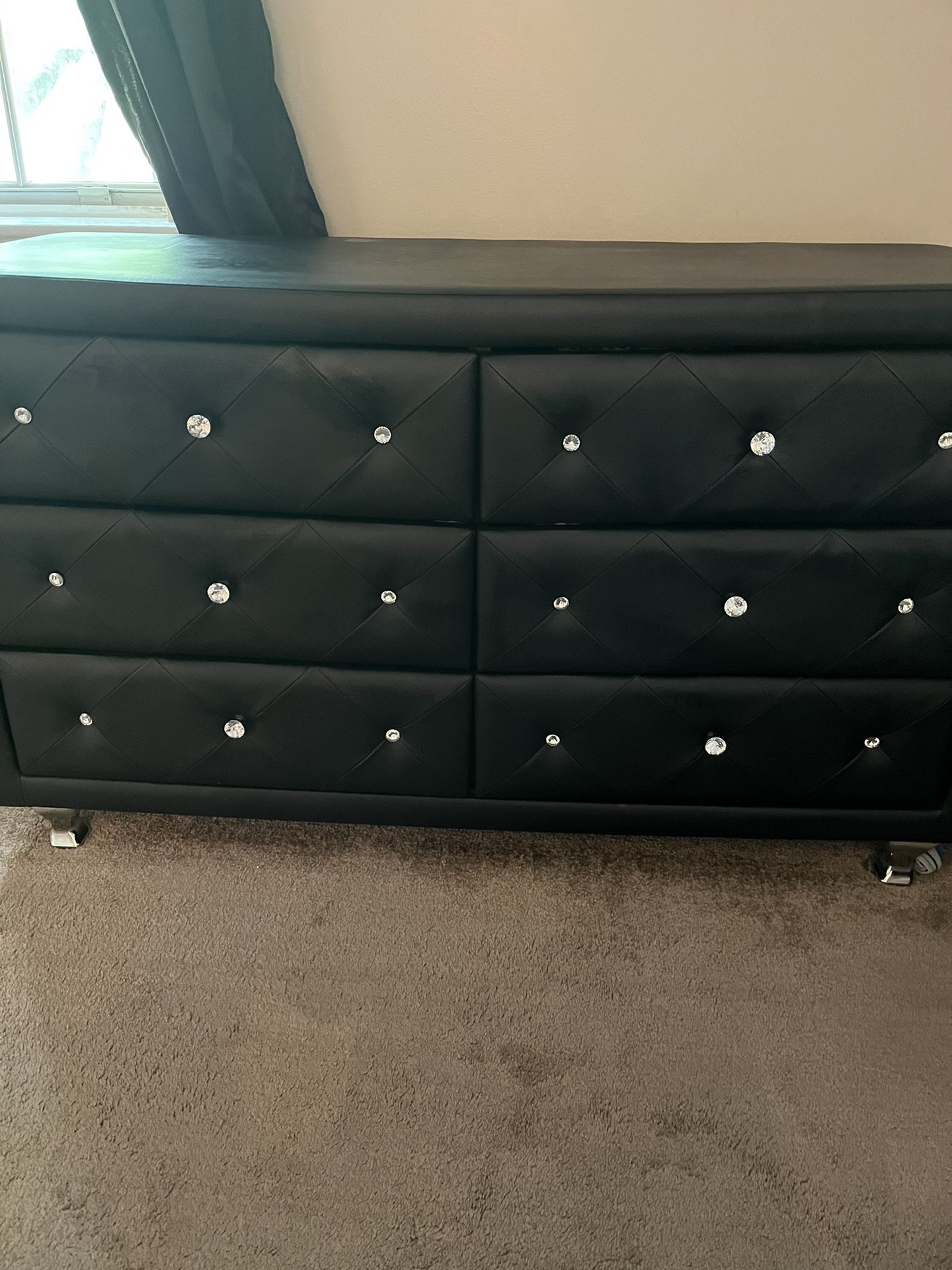 Black And Diamond Faux Leather Dresser And Night Stand for Sale in