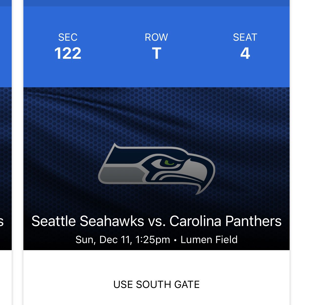 Seahawks/Panthers Game Tickets 12/11