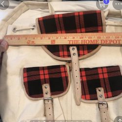 Large Heavy Canvas Backpack Red / Buffalo Plaid Leather Straps Classic