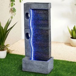 39.5" Modern Garden Waterfall Outdoor Floor Standing Fountain with Led Lights, Large Zen Waterfalls Fountain Soothing Tranquility for Garden, Living R