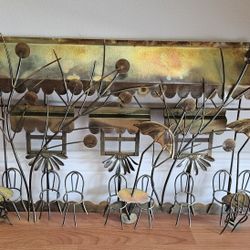 Vintage metal wall art-outdoor bistro cafe Curtis Jere style