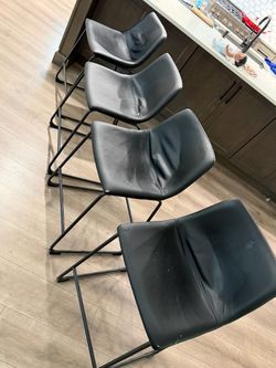 Set of 4 Black Faux Leather Bar Stools