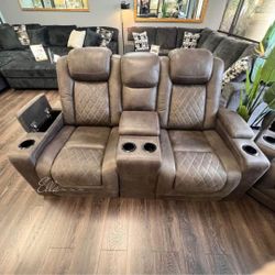 Hyllmont Gray Power Reclining Sofa And Loveseat$10 Down Payment And Financing Available