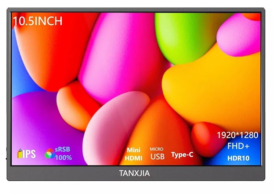 10.5" Portable Monitor, 1920x1280 FHD IPS USB-C Second Screen for Laptop, Switch, PS5, Travel & Work, Ultra-Thin Display with 100% AdobeRGB & 420cd/m²