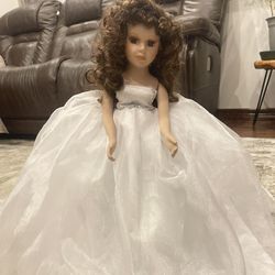 Beautiful Porcelain large doll in White Beautiful Wedding Dress