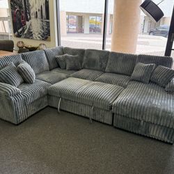 Grey Jumbo Corduroy Sectional ✅ Financing Available - Bad or No Credit Accepted ✅ 
