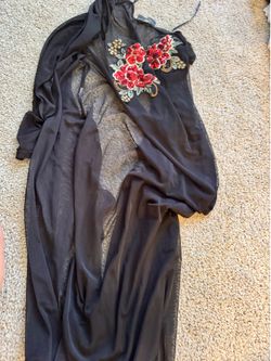 Forever 21 Plus Black Sheer Kimono with Floral Embroidery